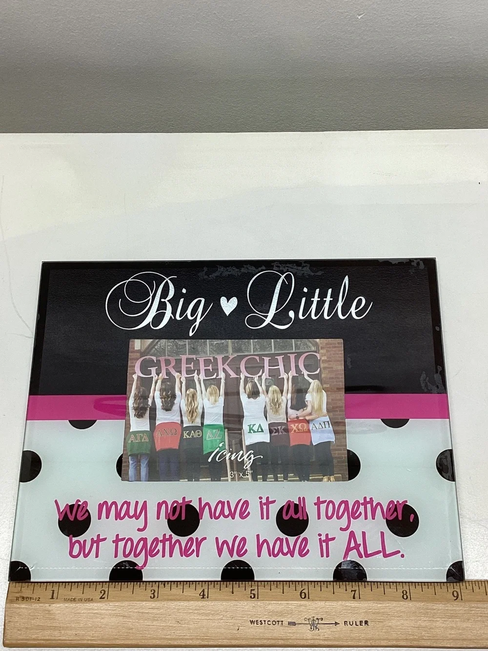 Big ♥ Little Photo Frame with Pink Script and Black Polka Dots
